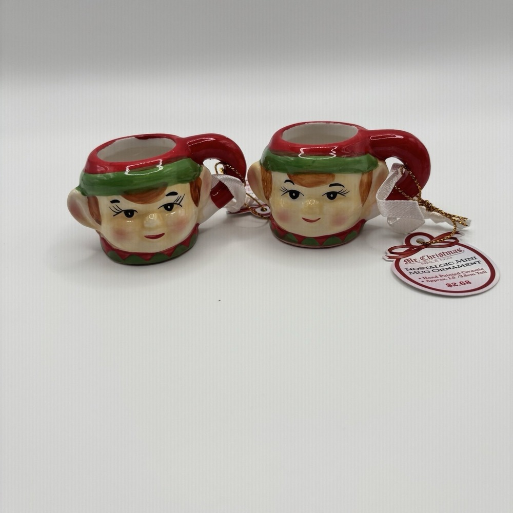 Mr. Christmas 2022 Nostalgic ELF Mini Mug‎ Ornament Set of 2 NWT Retro